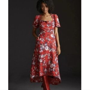 NWOT Anthropologie Maeve Red Floral High Low Dress